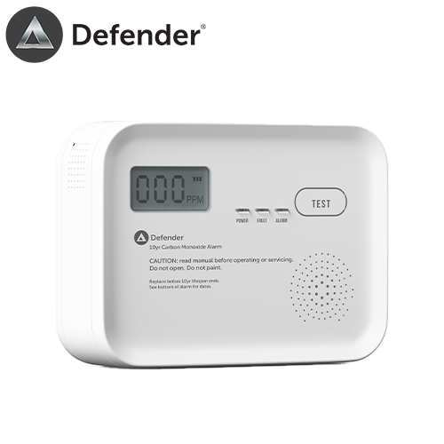 defender 10yr carbon monoxide alarm battery powered free standing wall mounted