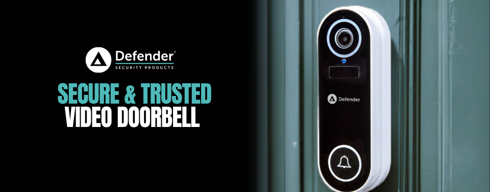 Defender Video Doorbell installed on a front door, providing trusted home security