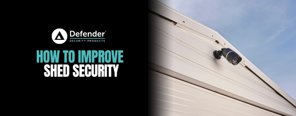 Decoy security camera installed on a shed to improve security and deter intruders